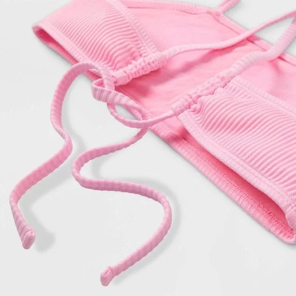 Girls Bandeau Ribbed Top & High Rise Hipster Ribbed Bottom Bikini Swim Set L - Picture 5 of 10